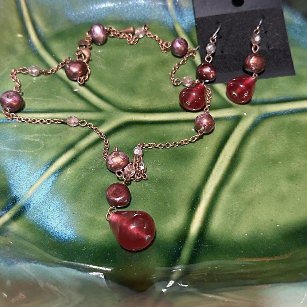 Glass Statement Necklaces with Earrings
